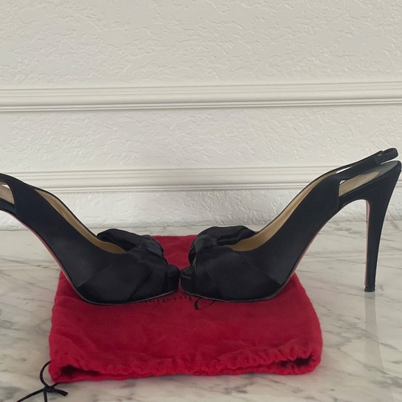 Christian Louboutin Black Satin Sling-back heels - Picture 6 of 7
